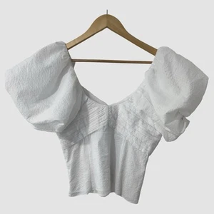 Frame White Cotton Puff Sleeve V-Neck Cropped Blouse S ($348) - Picture 1 of 6