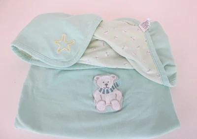 Vintage 1998 Gymboree Baby Blanket Snow Angel Mint Green Polar Bear Stars - Image 1 of 4