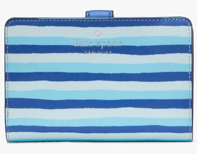 Cartera plegable compacta mediana Kate Spade Schuyler rayas azules KG677 $199 venta al por menor Foto 1 de 4