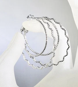9K White Gold Filled Lady Prom 40mm Hoops Earring Party Evening E/3595 - Picture 1 of 6