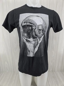 MC Escher Self Portrait Art T-Shirt Black Men's Size M/L Bay Island Modern VTG - Picture 1 of 13