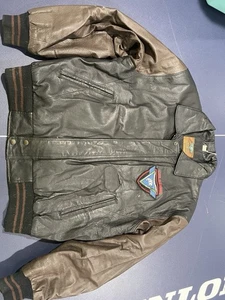 North American Fishing Club schwarz braun Leder Bomberjacke Large Life Members - Bild 1 von 15