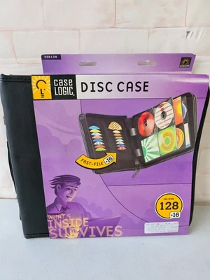 Case Logic 128 Disc DVD/CD Video Game Binder Zipper Black Leather Storage Case - Image 1 of 3