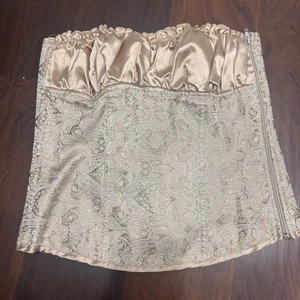 Bustier Lace & Zip Up corset top Beige Y2k Feminine Cottage Core Sz 2XL - Picture 1 of 5