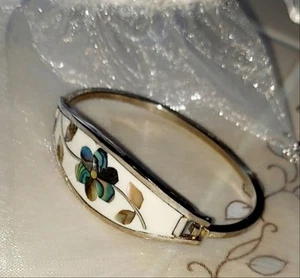 Mexico Alpaca White Silver Mother of Pearl Abalone Bracelet 7" + Free Gift Bag - Picture 1 of 5