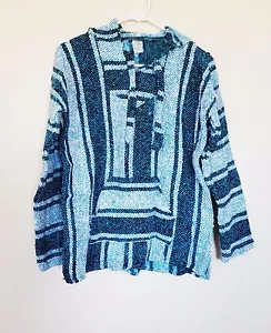 Mexican Hoodie Jerga Size S Pullover Baja Poncho Surfer Hippie Striped Jacket - Picture 1 of 4