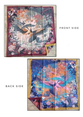 Pure Twill Silk Wrap Scarf Stole ~ 18 Momme ~ Swan Print Double Face Shawl 35" - Image 1 of 4