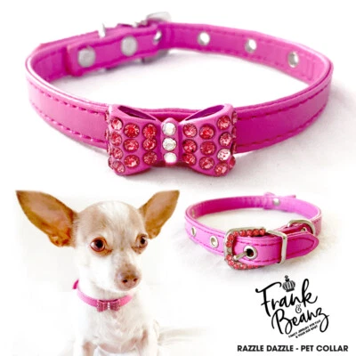 Pink Bow Tie Dog Collar Rhinestone for Small Dogs Cats Fancy Pet Collars - Image 1 of 4