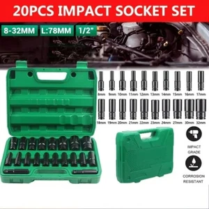 1/2" Drive Metric Deep - 20PCS Impact Socket Set CR-V Steel Metric Sockets - Picture 1 of 9