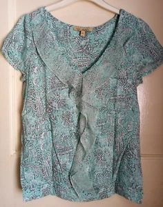 Bluse grün neuwertig uk8 Kurzarm Oberteil zierliche Fransen Next Damen Ladies Freizeit - Bild 1 von 23