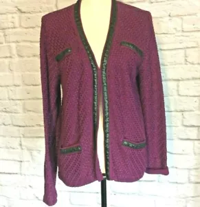 Jones New York glänzende lila Strickjacke vorne offen PL Karriere Arbeit Büro - Bild 1 von 5