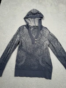 Style&Co. Womens Pullover Sweater L Blue White Ombre V-Neck Hooded Fitted Sleeve - Picture 1 of 9