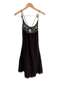 VTG Sweetees Embroidered Floral Black Zip Up Dress Boho Womens Size 8 - Picture 1 of 15