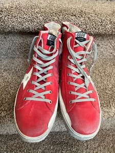 Golden Goose "Francy" Men's Suede / Leather Red & White High Top Sneakers.Sz. 15 - Picture 1 of 14