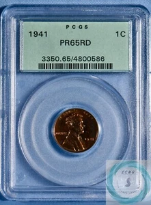 1941 1C Lincoln Wheat Cent PCGS PR65RD - Brillant Red with Vintage Limes in OGH - Picture 1 of 12
