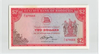 RHODESIA 2 Dollars 1979, P-39b* 24 May 1979 REPLACEMENT X/1 079003, UNC & Rare - Image 1 of 2