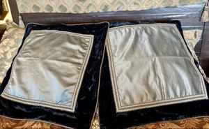 2 NEW CROSCILL CHAMADE FAUX SILK & BLUE VELVET TAPESTRY PILLOW EURO SHAMS 26X26 - Picture 1 of 11
