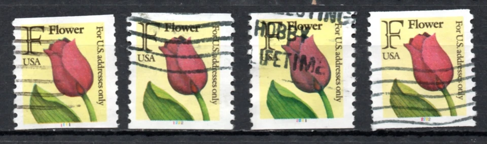 US Scott #2518 plate #1111, 1222, 2211, &2222 coil singles, used - Image 1 of 1