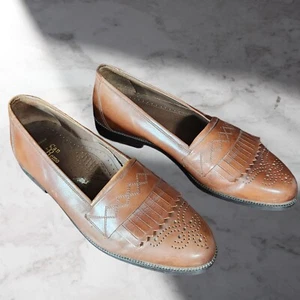 San Remo Italian Mens Brown Leather Aristocrat Loafers, Size 9 - Picture 1 of 8