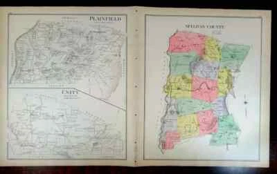 SULLIVAN COUNTY NEW HAMPSHIRE Hand Colored Map 1892 NEWPORT PLAINFIELD UNITY - Image 1 of 2