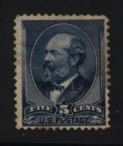 1888 Sc 216 MH 5c indigo part OG faults CV $210 - Picture 1 of 2