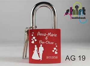 AG 19 Liebesschloss + Namen Name Herz Herzen Datum Lasergravur Gravur - Bild 1 von 2