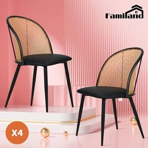 Familand Dining Chairs Set of 4 Rattan Kitchen Living Chair Leather Upholstered - Picture 1 of 7