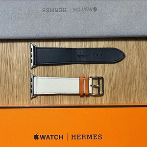 Hermes Indigo Craie Orange Swift Leather Band for Apple Watch 42/44/45/49mm Used - Photo 1 sur 16