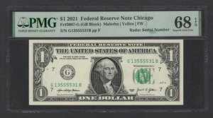 United States 1 Dollar 2021 Fr#3007-G (GB Block) "Radar S/N" UNC Grade 68 Top - Picture 1 of 2