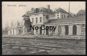 #868 Postal Dixmuiden Dixmude Flandes Occidental Bélgica estación destruida gel.1916 - Imagen 1 de 2
