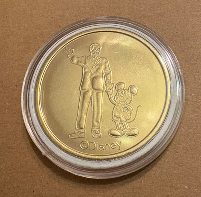 Disneyland Walt Disney & Mickey Mouse Statue Magic Key Medallion Coin w/ Case - Image 1 of 2