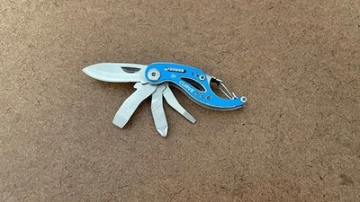 Gerber Curve Multi Tool Stainless Steel BLUE Knife,Opener Bottle Great Condition Foto 1 de 4