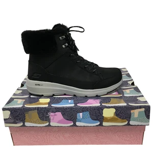 Skechers Ladies Go Walk Glacial Ultra-Cozyly Boots Black Fur UK 6.5 Vegan New - Picture 1 of 11