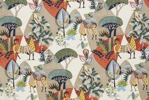 SCALAMANDRE VORHANGSTOFF DESIGN Lamas 3,2 METER ROT/HELLBRAUN/BUNT BAUMWOLLMISCHUNG - Bild 1 von 7