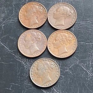 Victoria Farthings (5) 1854 1840 1857 Coins Copper Victorian Lot D22 - Picture 1 of 9