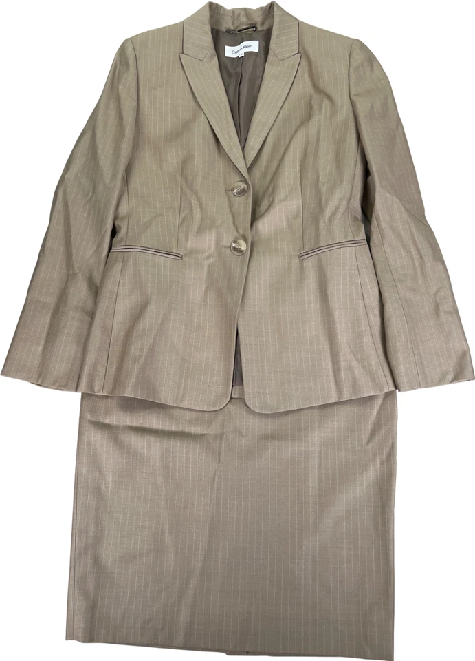 Conjunto de 2 piezas de traje de falda recta a rayas beige de Calvin Klein para mujer - 6 Foto 1 de 4