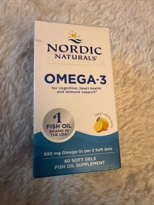 Nordic Naturals 690 mg Omega-3 Fish Oil, Lemon Flavor 60 Soft Gels EXP 10/2026 - Image 1 of 4