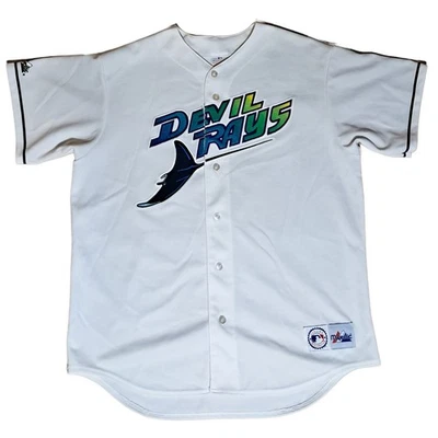 Vintage Tampa Bay Devil Rays Majestic Jersey L White MLB Baseball Shirt Rare - Image 1 of 4