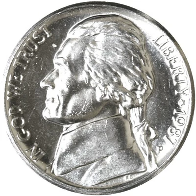 1987 P Jefferson Nickel Choice BU US Coin - Image 1 of 4