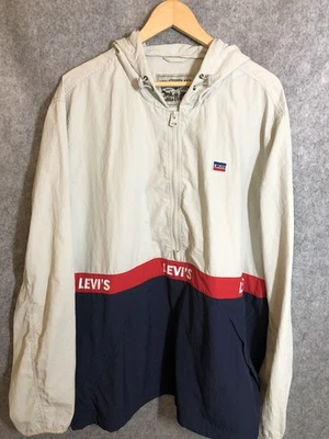 Chaqueta Levi's Hombre 3XL Rojo Blanco Azul Media Cremallera Nylon Cortavientos Abrigo Capucha Retro Foto 1 de 4