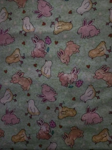 BABY Bunnies CHICKS Lt Green QUILTS CRAFTS Fabric By The Yard COTTON Vintage New - Picture 1 of 5