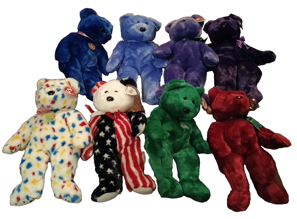 批量 8 件 复古 14 英寸 TY BEANIE BUDDY Bears Erin 2K Spangle Clubby II 员工公主 — 第 1/4 张图片