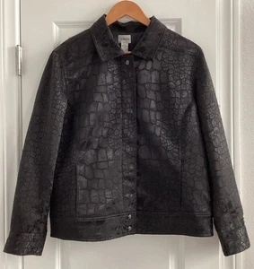 Chicos Jacke Damen 2 (L) schwarz Kunst Schlangenleder Alligator Struktur gefüttert Bomber - Bild 1 von 9