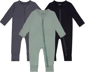 Baby Pajamas with Mitten Cuffs - 3Pcs Girls Boys 2 Way Zipper Long Sleeve Rayon - Picture 1 of 12