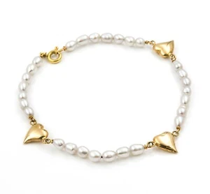 Pulsera de Perlas y Corazones de Oro 18 kt Complementos de Mujer Joyería de Moda - Imagen 1 de 4