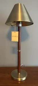 Ralph Lauren Tisch Schreibtischlampe echt braun Leder mit gebürstetem Messing Metallschirm - Bild 1 von 6