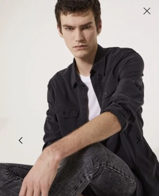 $465 IRO Paris Hombres Wetton Cuello Francés Tela Japonesa Camisa Botón Negra M Foto 1 de 4