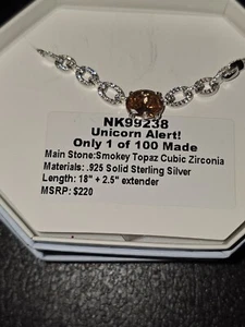 Unicorn Necklace Nk99238 Smokey Topaz Cz On .925 Sterling Silver Bp - Picture 1 of 1