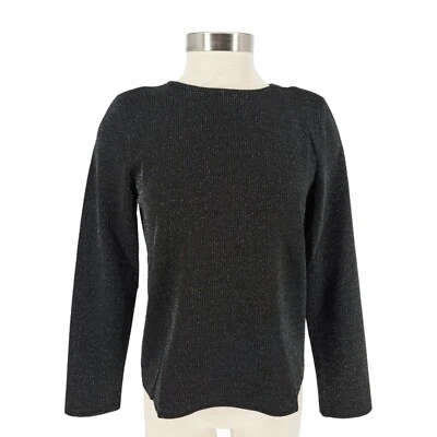 Alfani Top Black Shimmer Metallic Long Sleeve Blouse Shirt Petite NWT Womens PS - Image 1 of 4