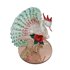 Spun Glass Peacock Bird On Rose Mirror Base Vintage Strength Divinity 2.5” - Picture 1 of 11